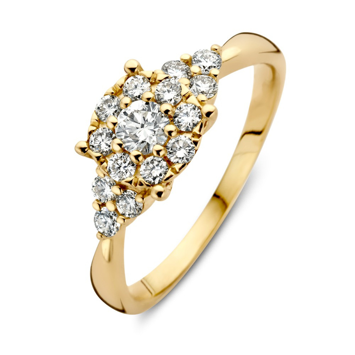 14-karaat gouden entourage ring met briljant geslepen diamanten 0.56 crt