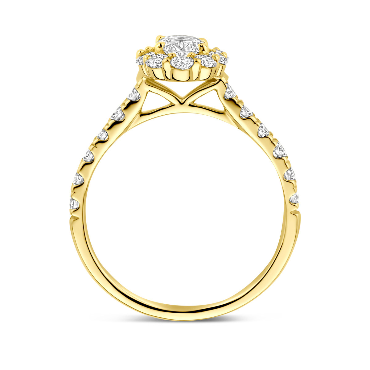 14-karaat gouden entourage ring met lab grown diamanten 1.29 crt 8 mm breed