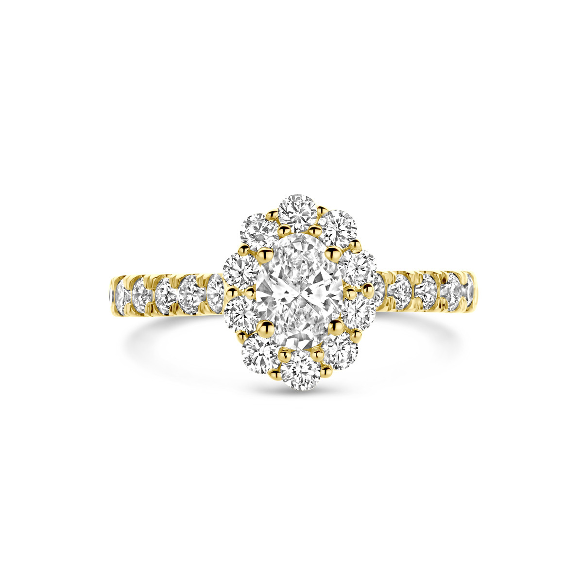14-karaat gouden entourage ring met lab grown diamanten 1.29 crt 8 mm breed
