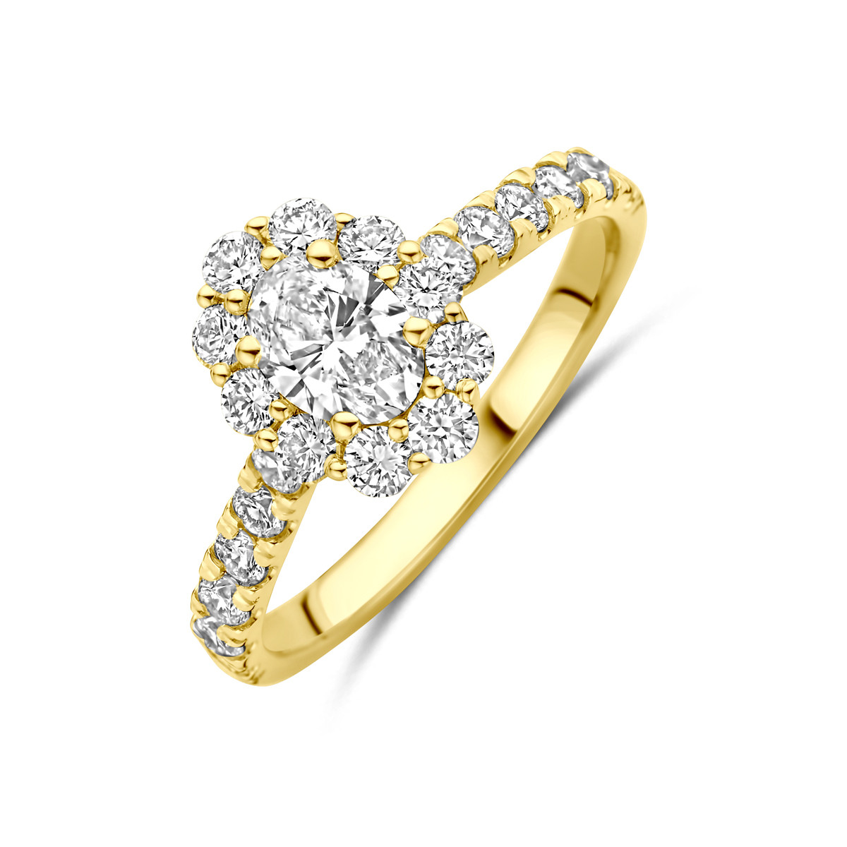 14-karaat gouden entourage ring met lab grown diamanten 1.29 crt 8 mm breed
