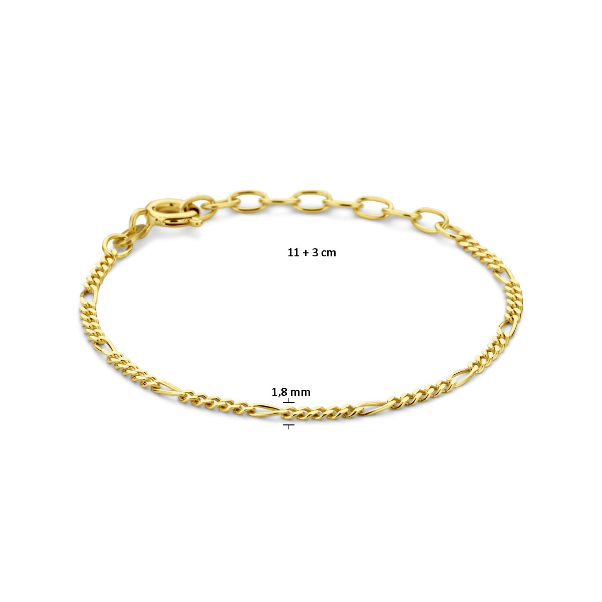 14-karaat gouden figaro armband 1.8 mm - Lengte 11-16 cm