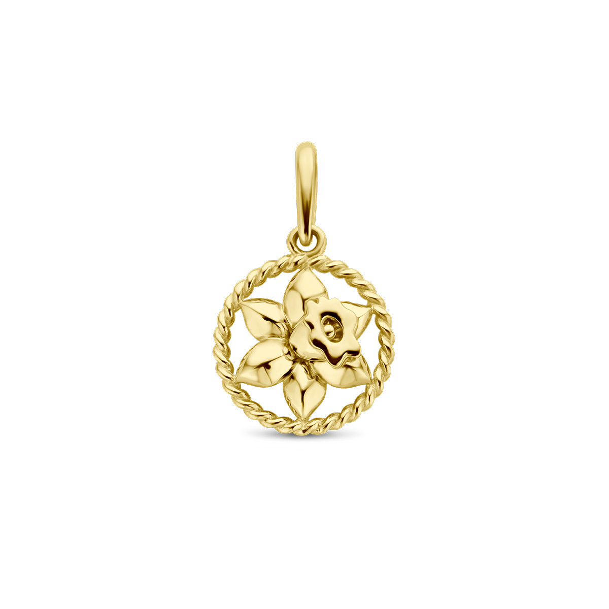 14-karaat gouden geboortebloem hanger maart narcis - 10 mm x 17 mm