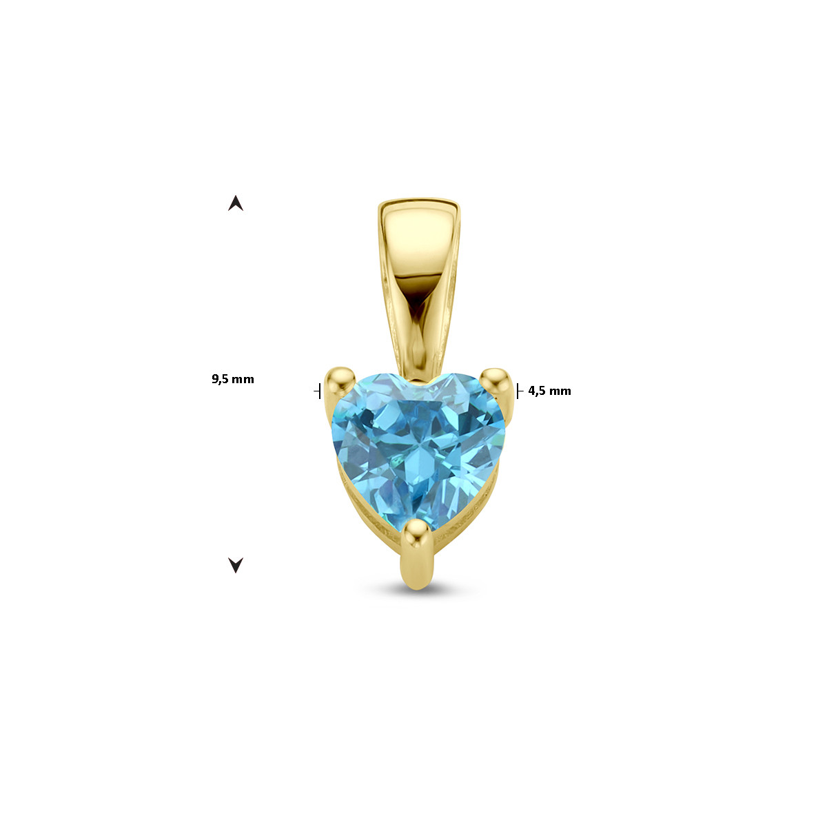 14-karaat gouden geboortesteen hanger december met hartje en blauwe zirkonia - 4.5 mm x 9.5 mm