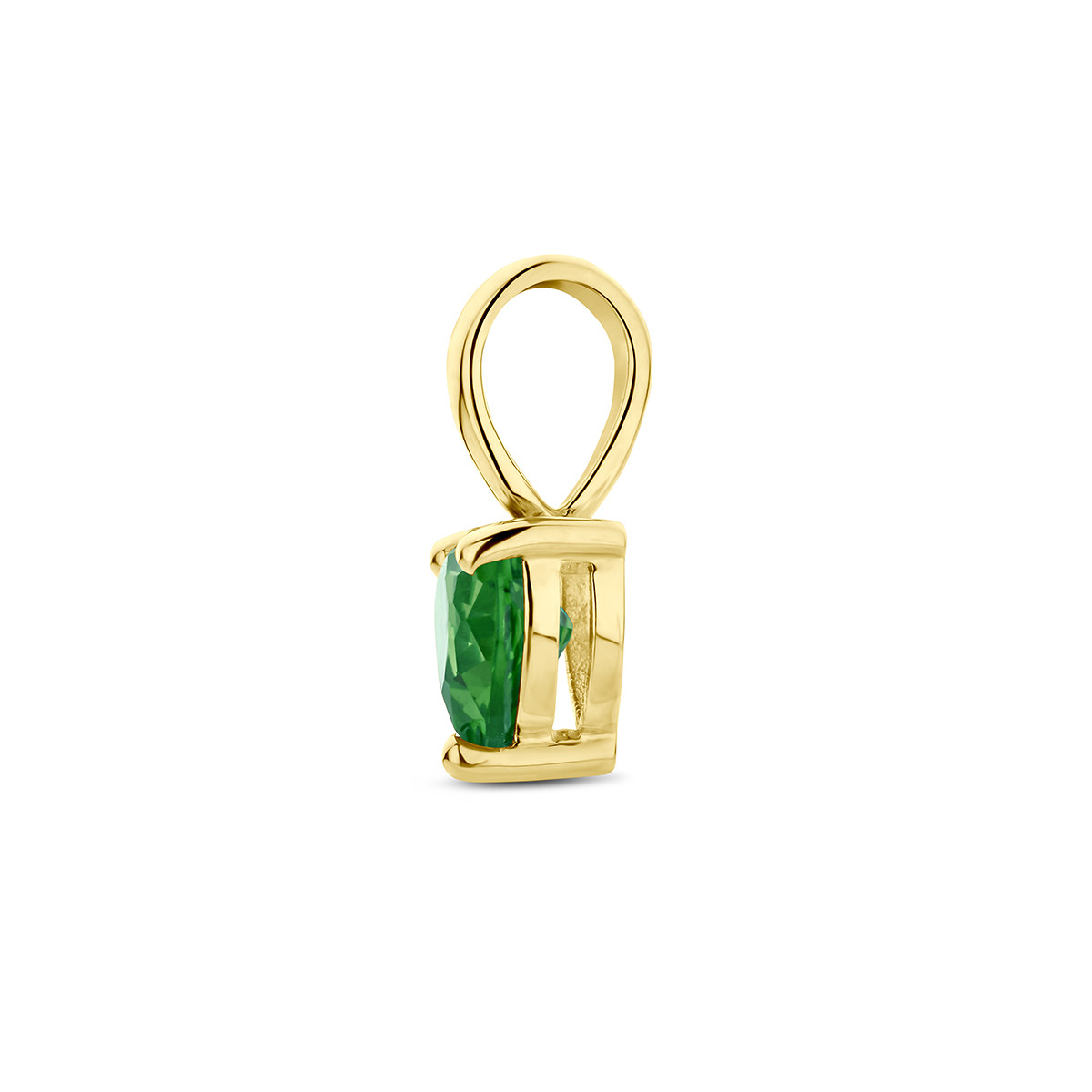 14-karaat gouden geboortesteen hanger mei met hartje en groene zirkonia - 4.5 mm x 9.5 mm