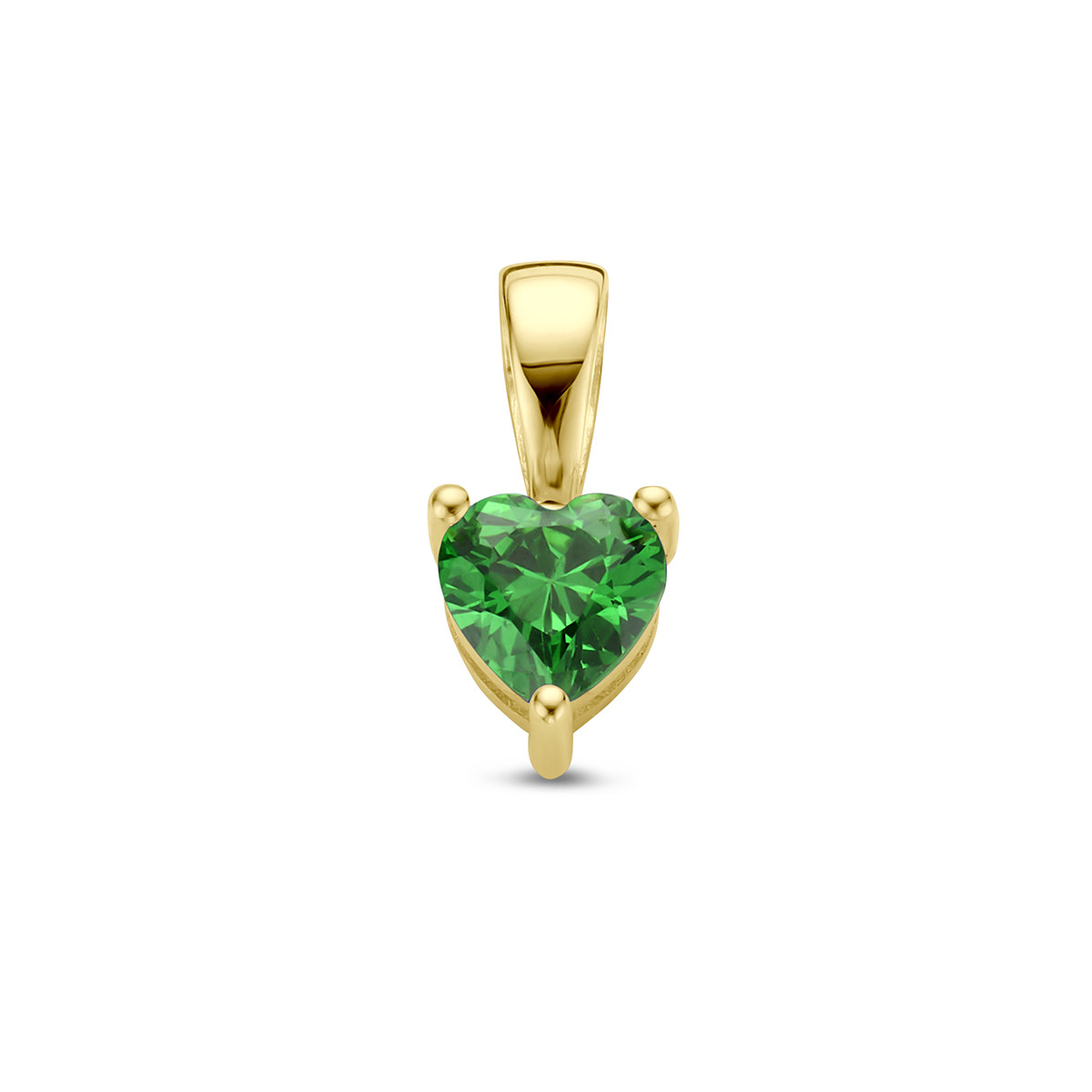 14-karaat gouden geboortesteen hanger mei met hartje en groene zirkonia - 4.5 mm x 9.5 mm