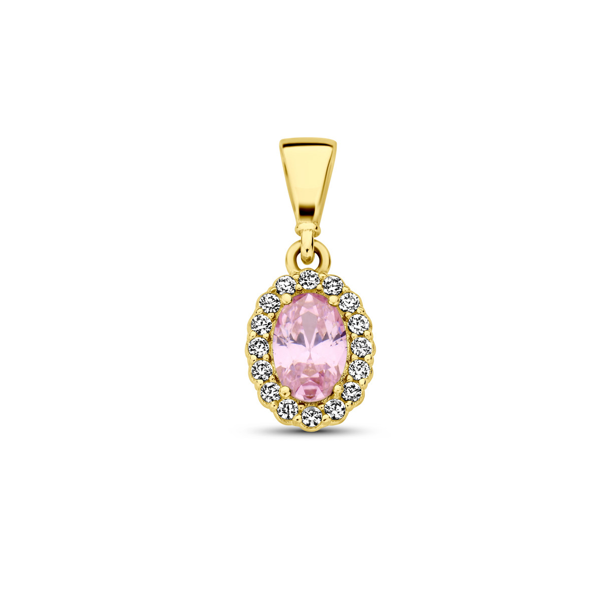 14-karaat gouden geboortesteen hanger met roze zirkonia - oktober