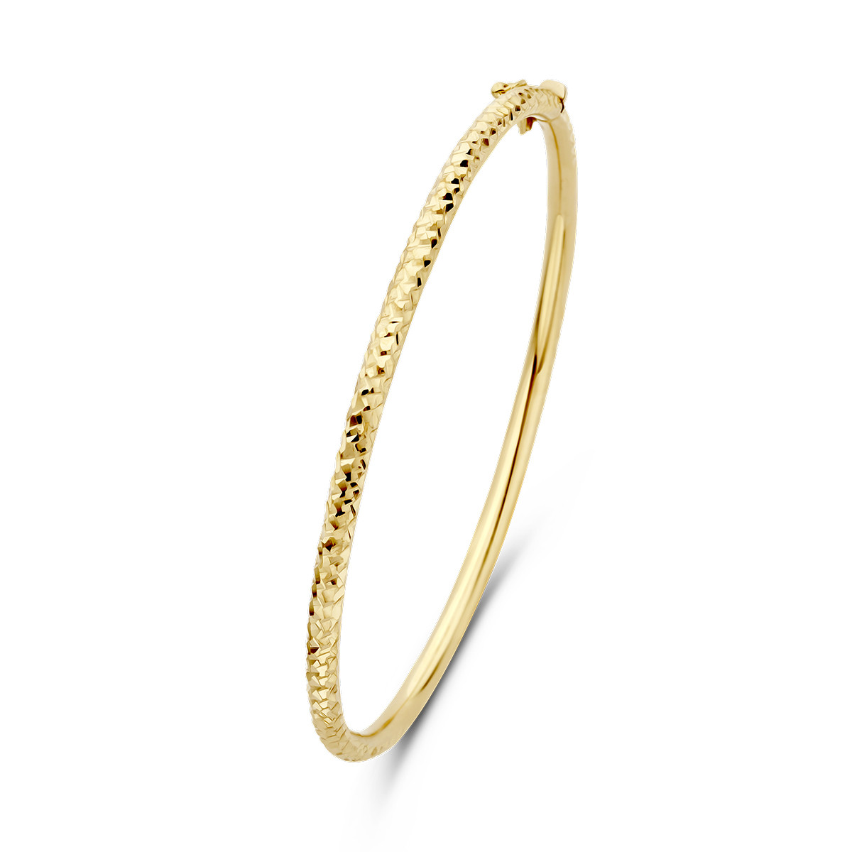 14-karaat gouden gediamanteerde bangle van 3 mm breed - Diameter 60 mm