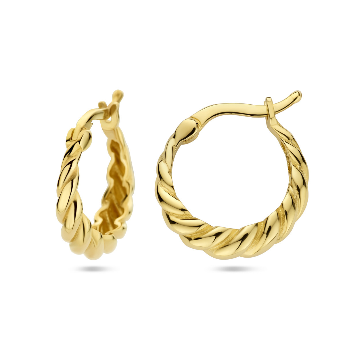 14-karaat gouden gedraaide croissant oorringen 4 mm breed - Diameter 15.5 mm