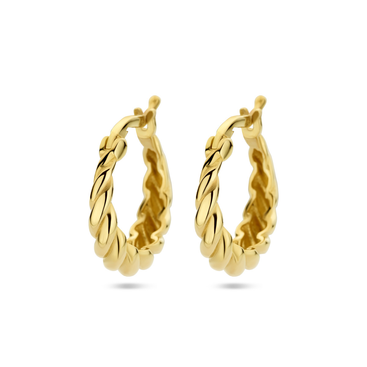 14-karaat gouden gedraaide croissant oorringen 4 mm breed - Diameter 15.5 mm
