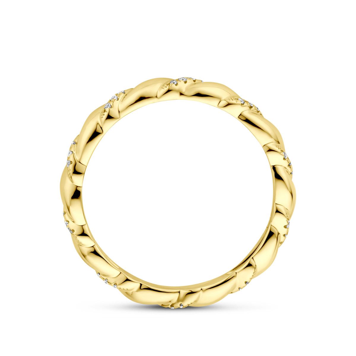 14-karaat gouden gedraaide ring met 0.09 crt diamanten 3 mm breed