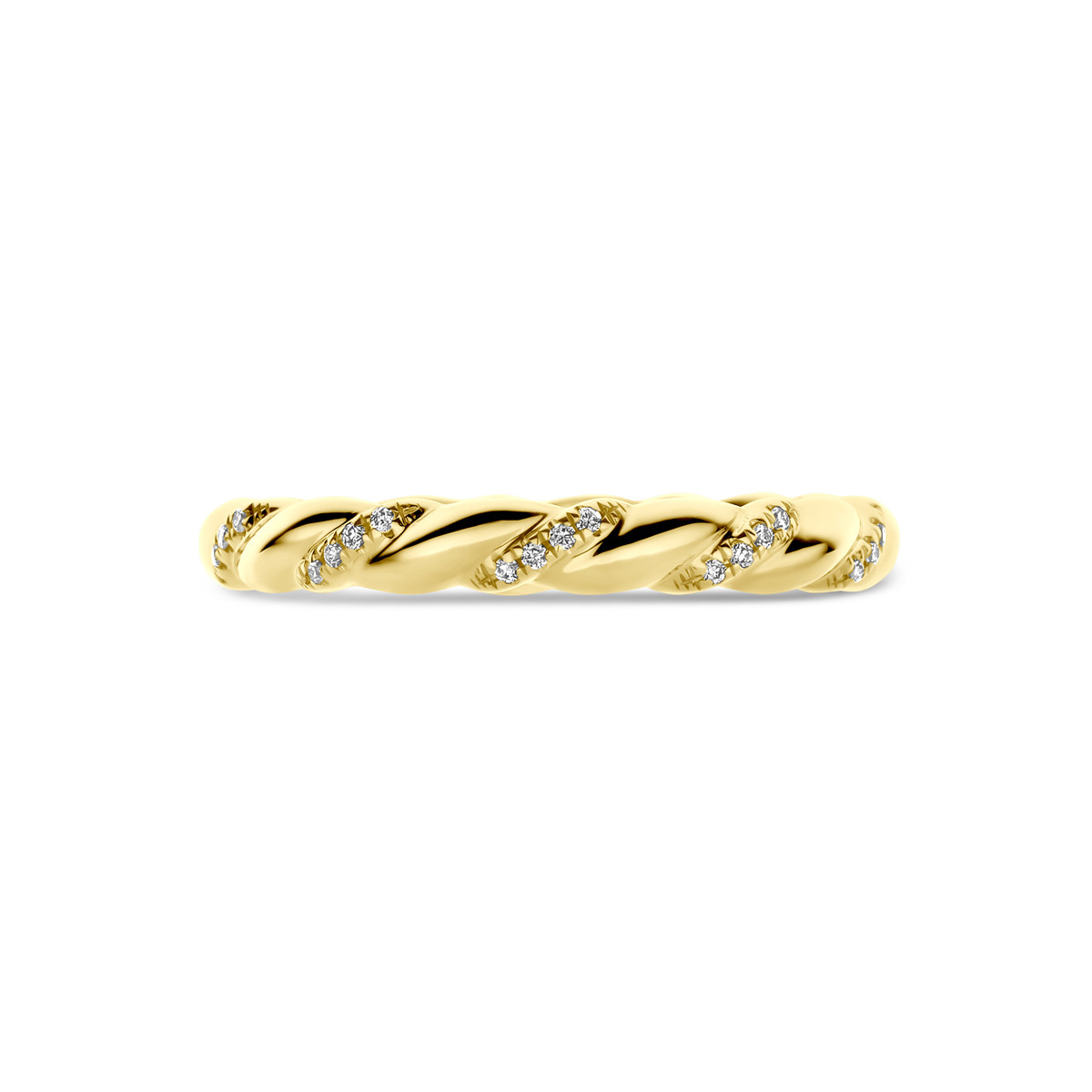 14-karaat gouden gedraaide ring met 0.09 crt diamanten 3 mm breed