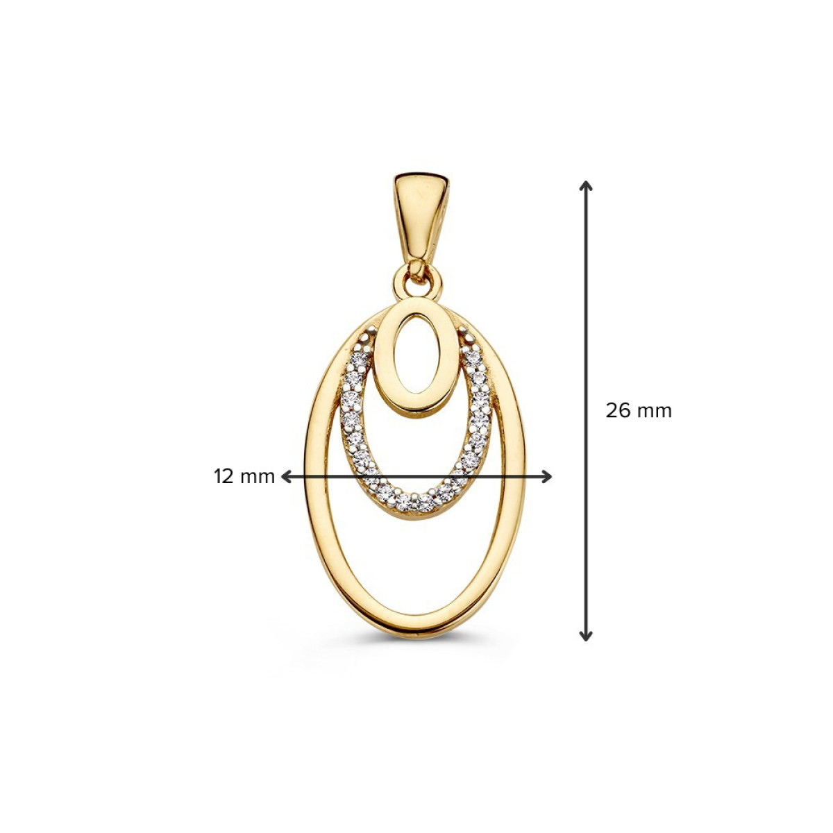 14-karaat gouden gelaagde ovale hanger met zirkonia - 12 mm x 26 mm
