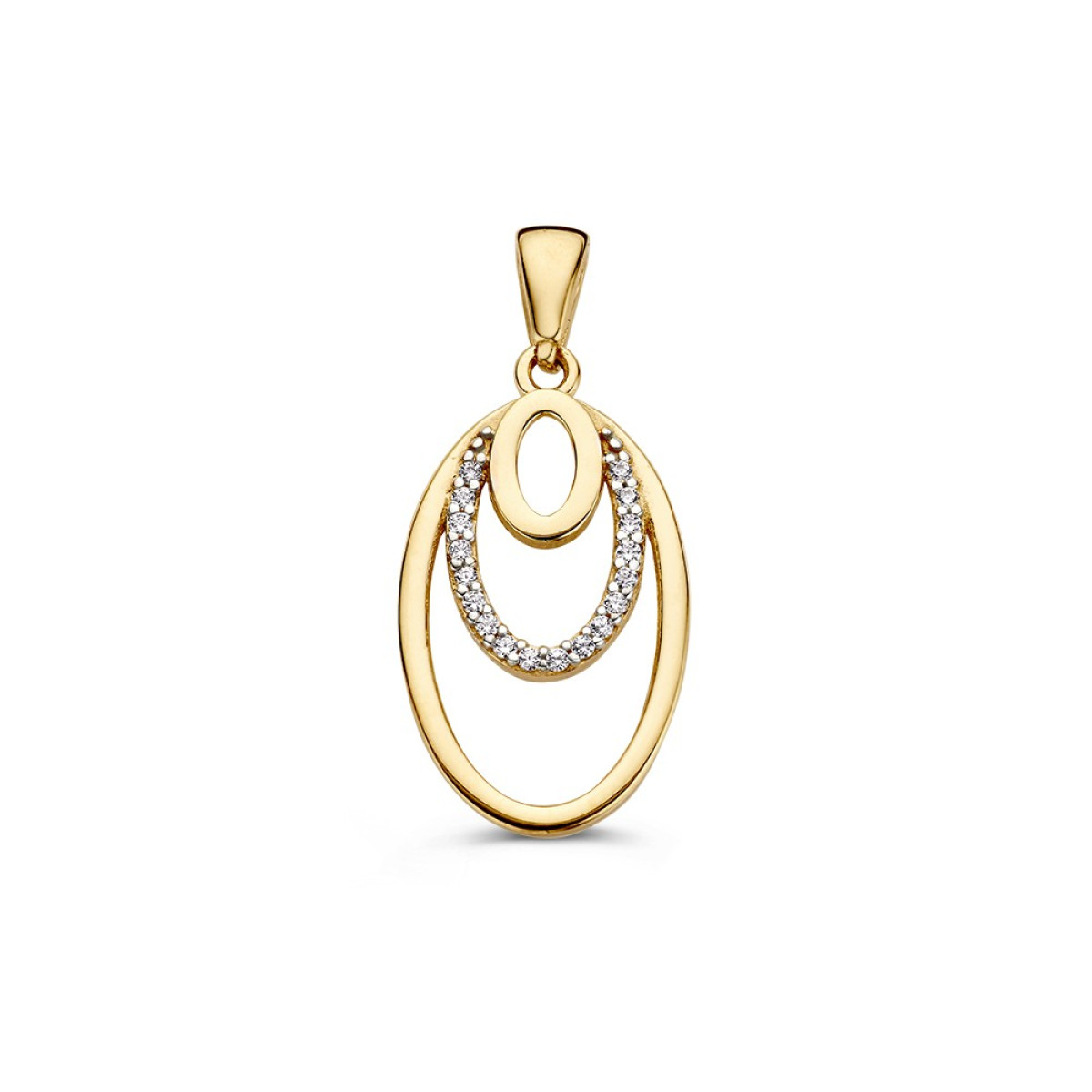 14-karaat gouden gelaagde ovale hanger met zirkonia - 12 mm x 26 mm