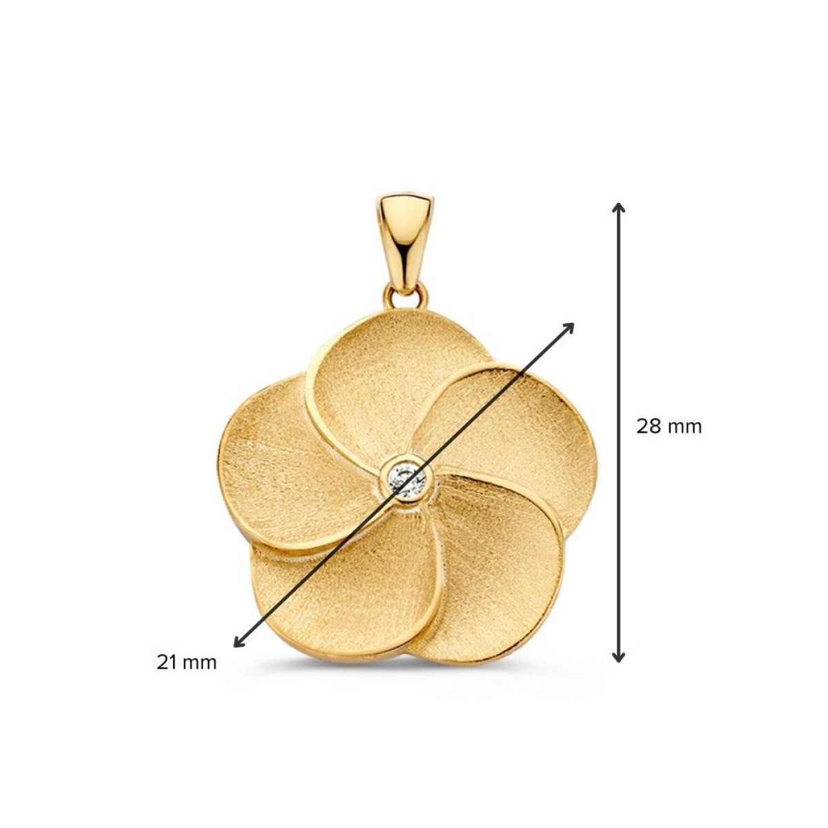 14-karaat gouden gematteerde bloem hanger met zirkonia - Diameter 21 mm