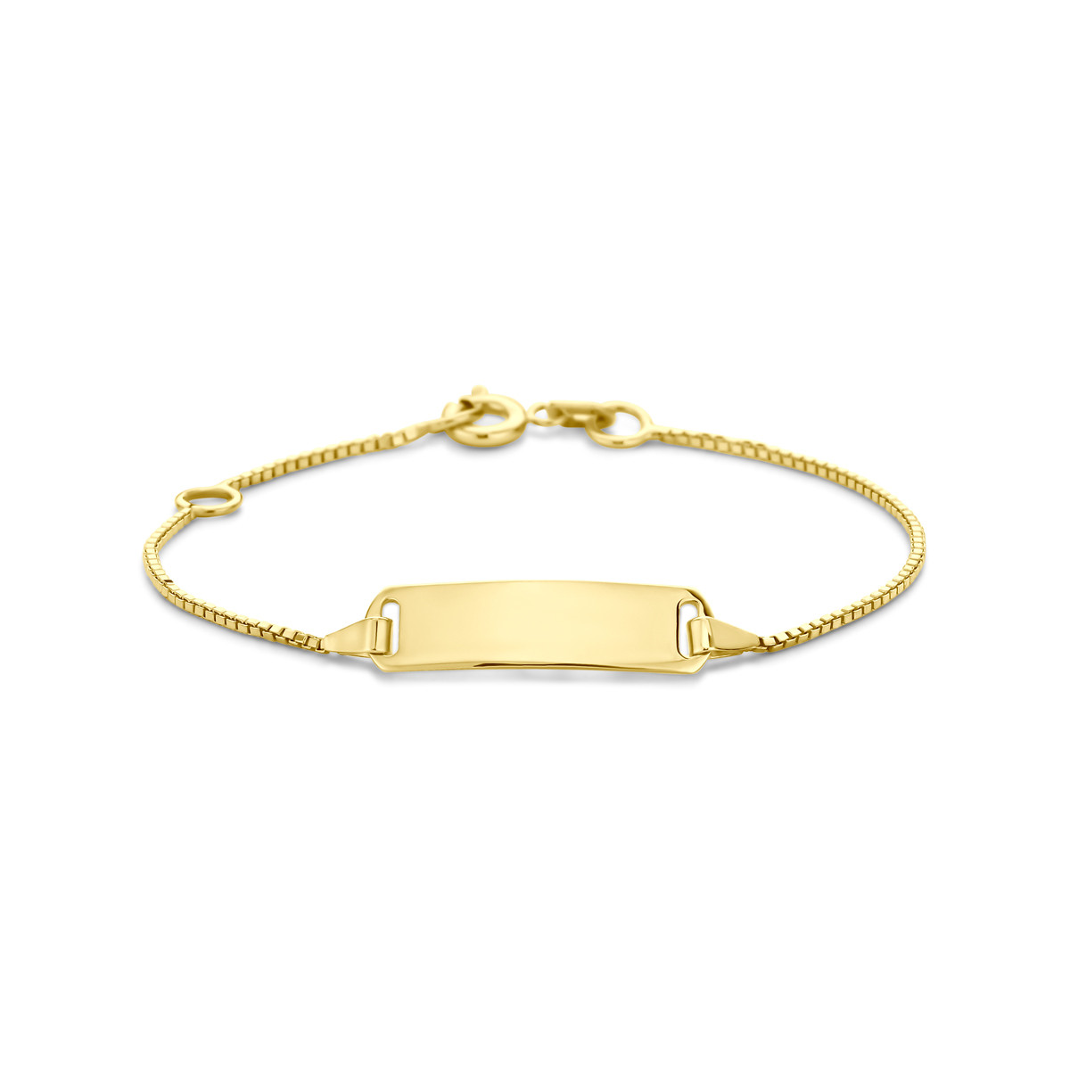 14-karaat gouden gepersonaliseerde armband met rechthoekige plaat 0.8 mm breed - Lengte 11-13 cm