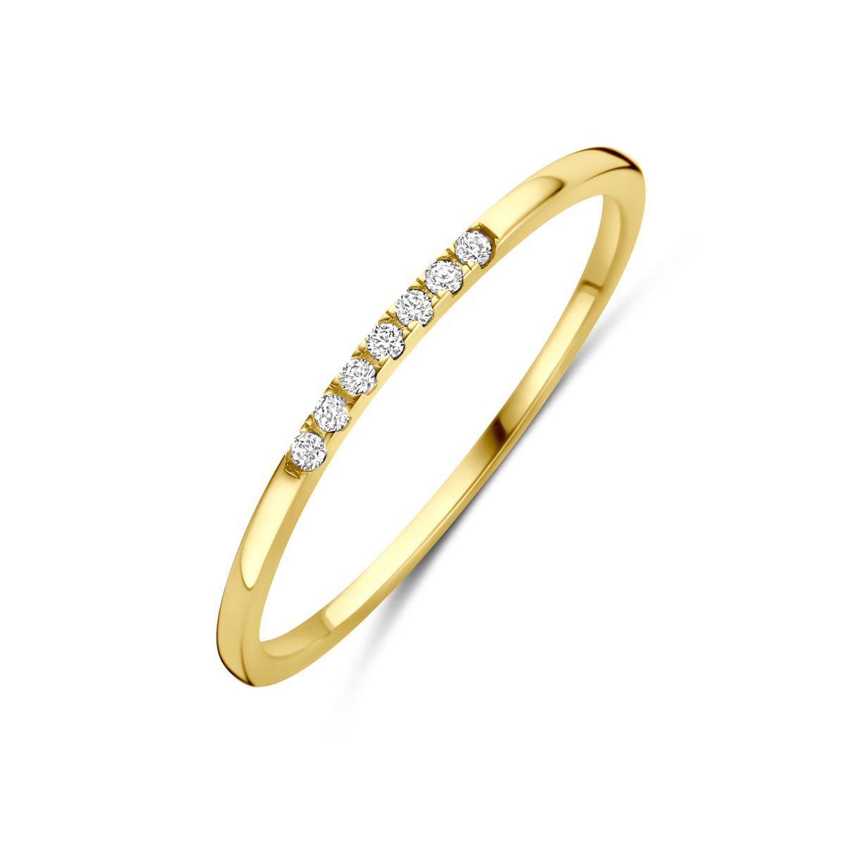 14-karaat gouden glanzende aanschuifring met zirkonia's 1.3 mm breed