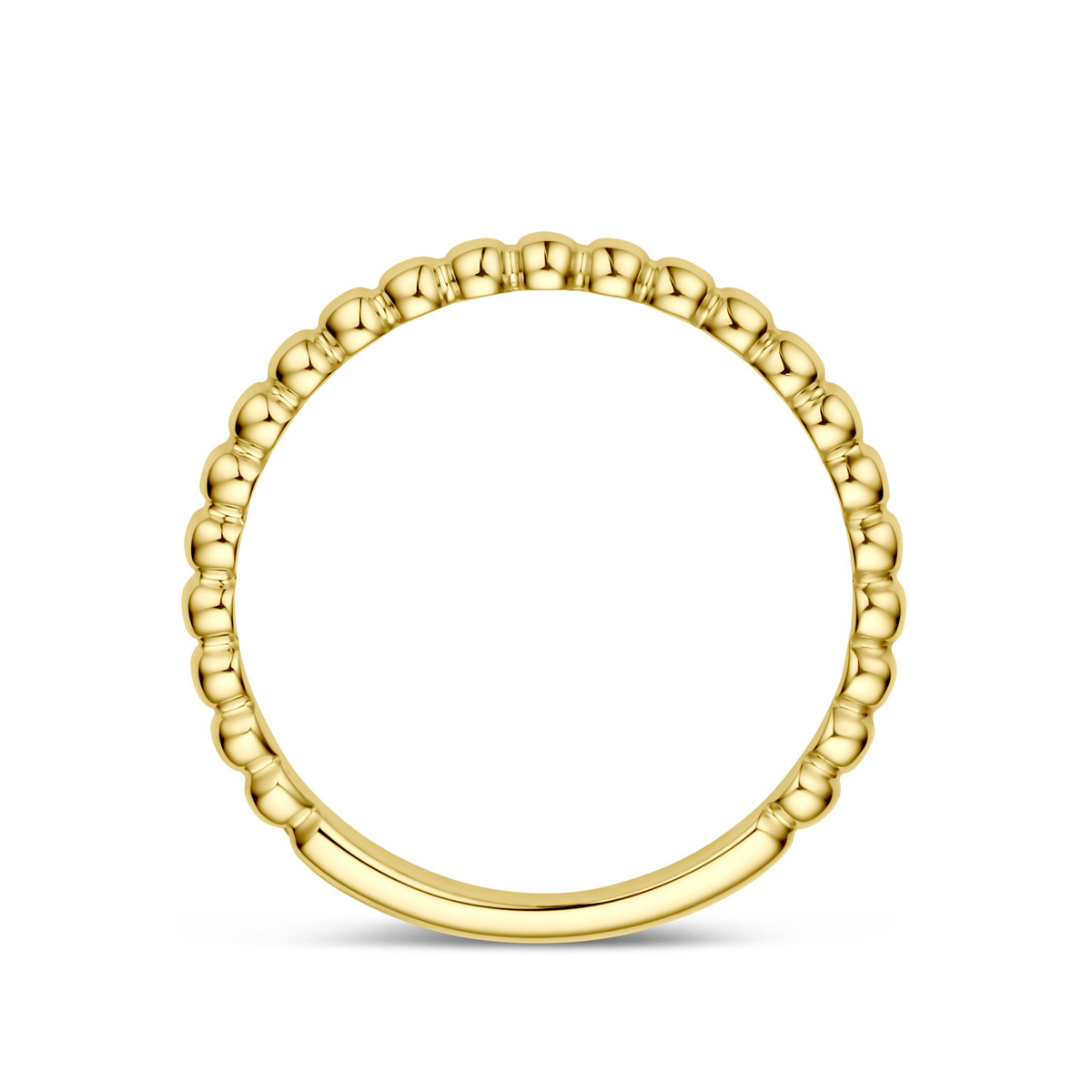 14-karaat gouden glanzende damesring met bolletjes patroon 2 mm breed