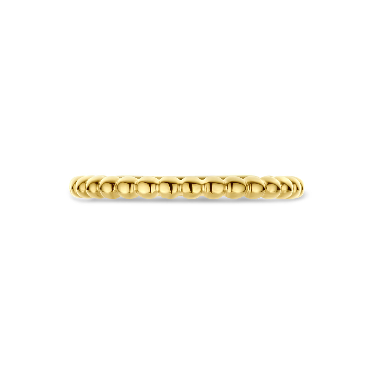 14-karaat gouden glanzende damesring met bolletjes patroon 2 mm breed