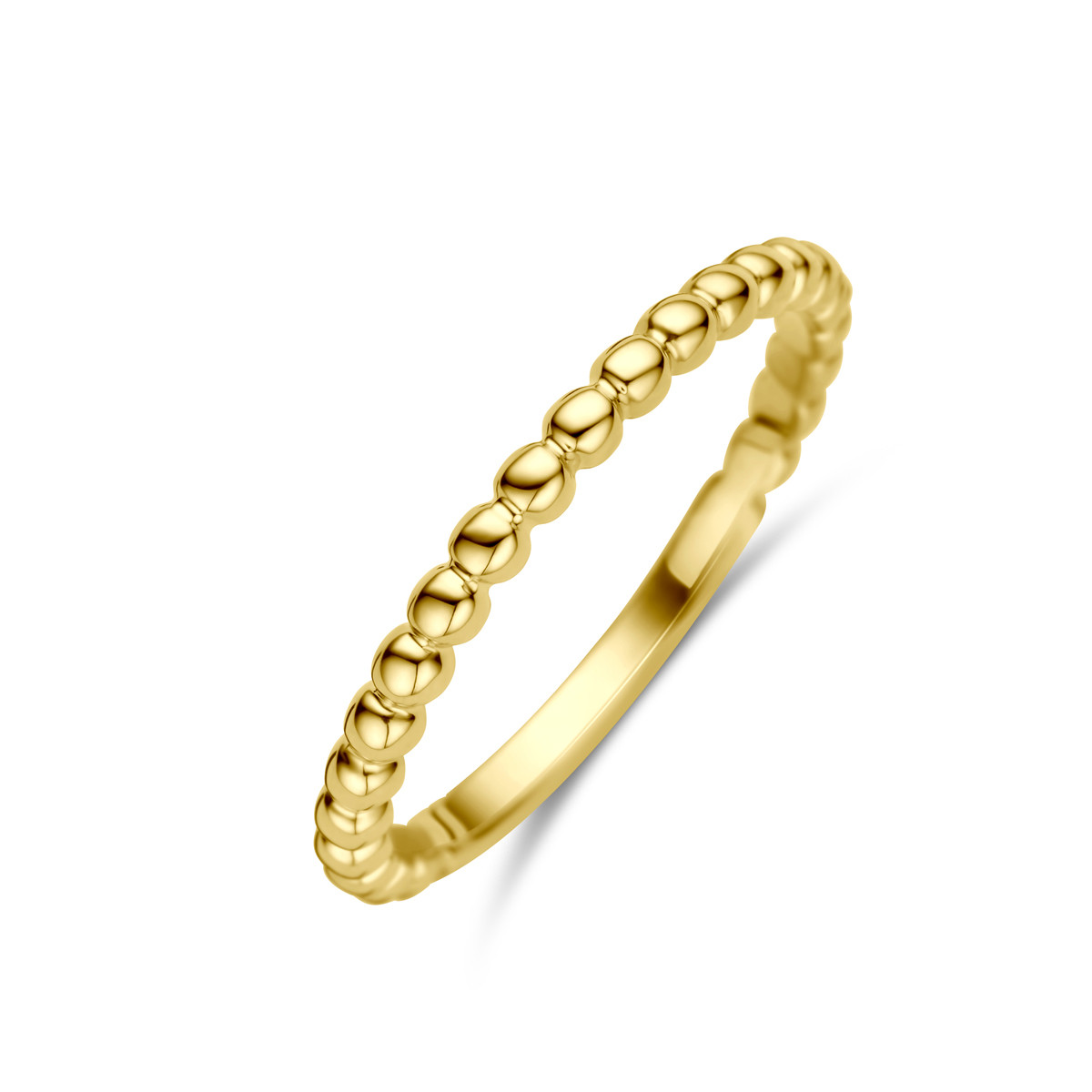 14-karaat gouden glanzende damesring met bolletjes patroon 2 mm breed