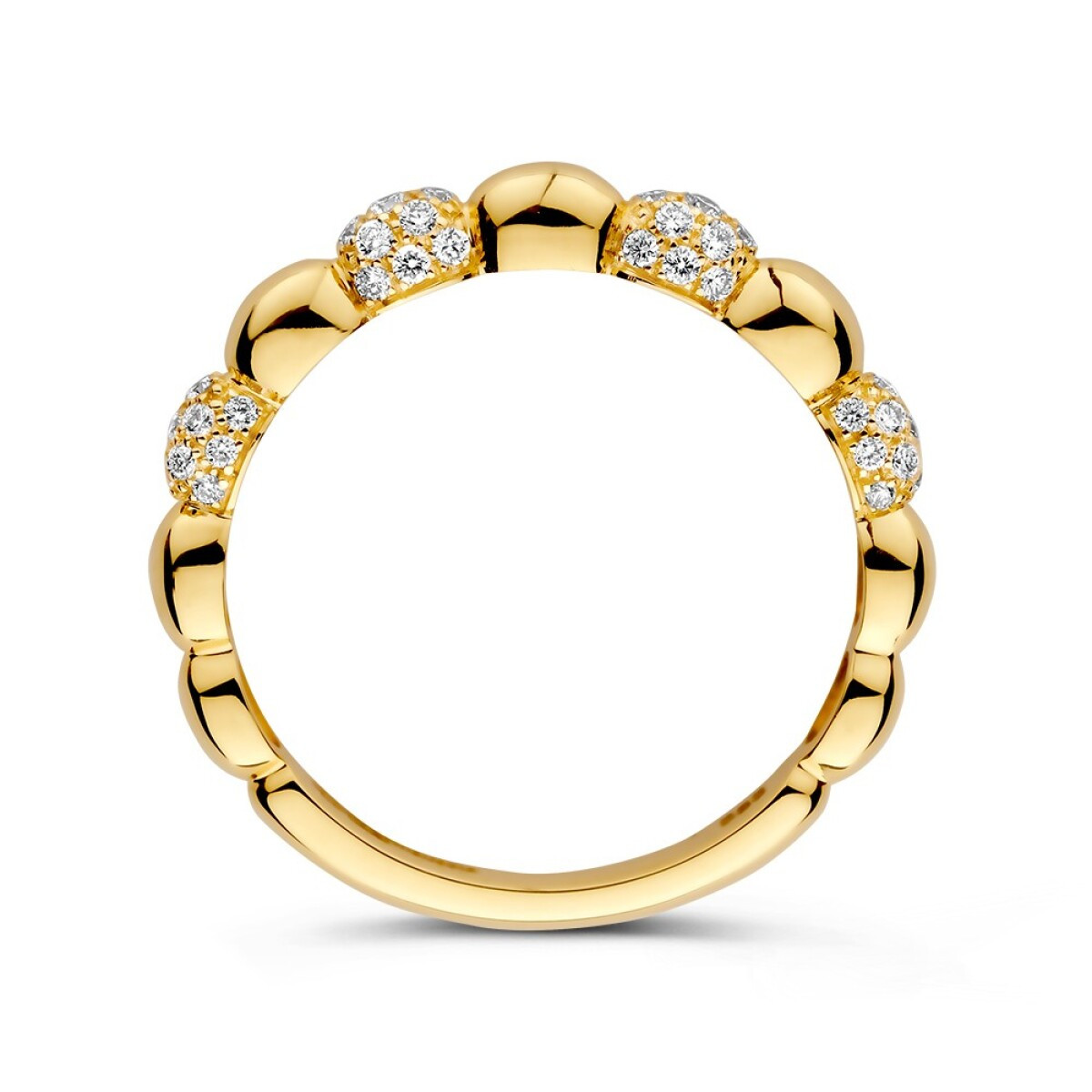 14-karaat gouden glanzende diamanten ring met bolletjes en pavézetting 0.27 crt 3 mm breed