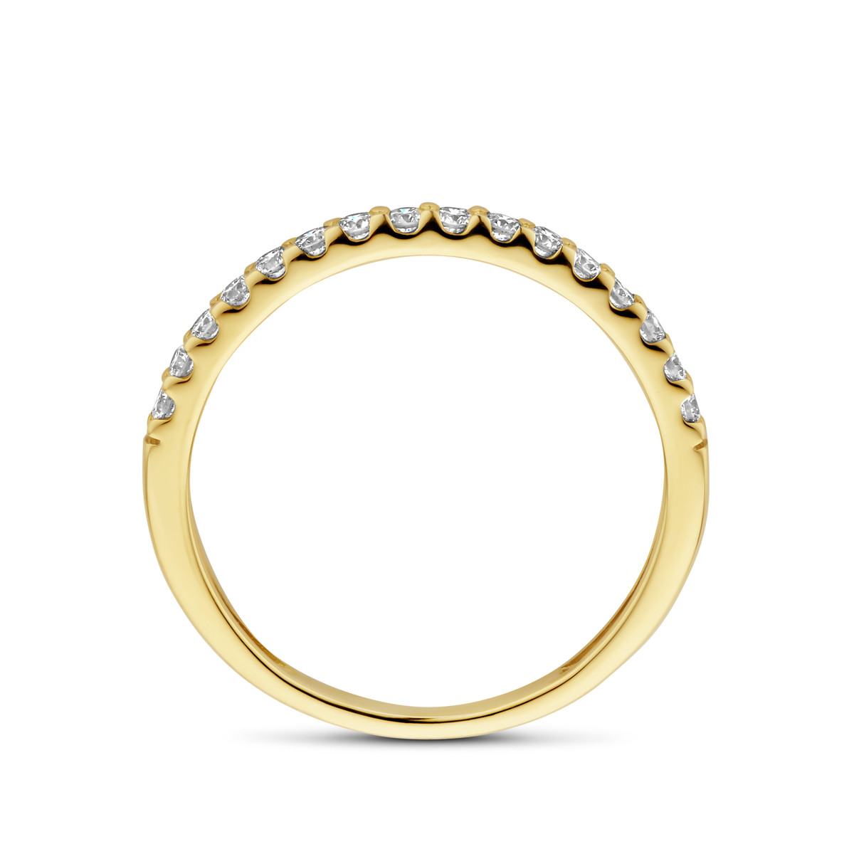 14-karaat gouden glanzende ring met 0.255 crt lab grown diamant SI2 2 mm breed