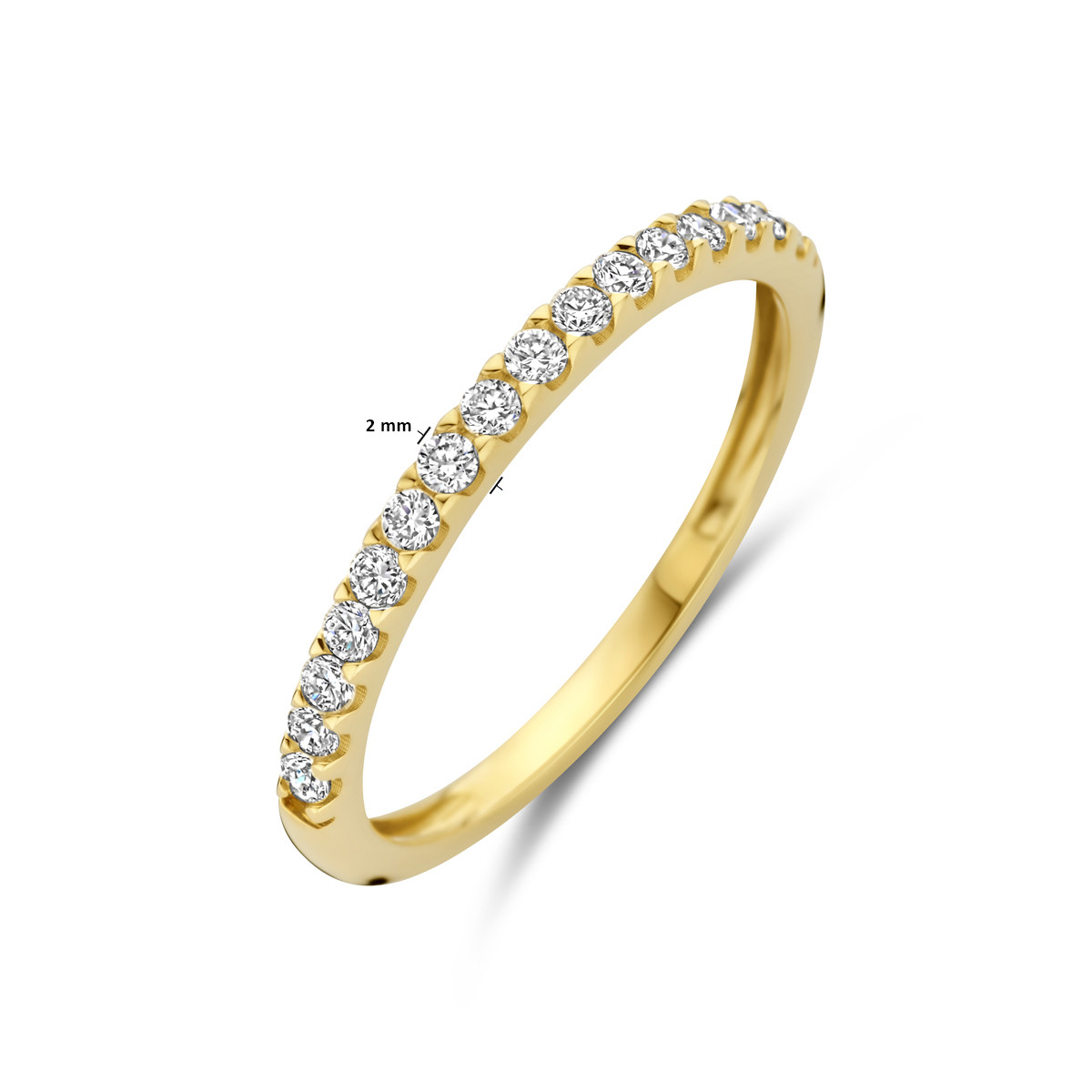 14-karaat gouden glanzende ring met 0.255 crt lab grown diamant SI2 2 mm breed