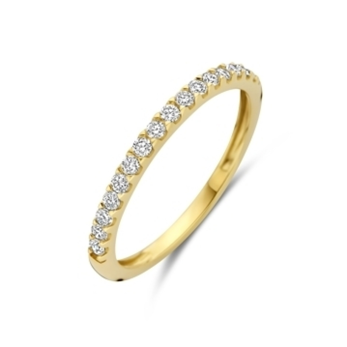 14-karaat gouden glanzende ring met 0.255 crt lab grown diamant SI2 2 mm breed