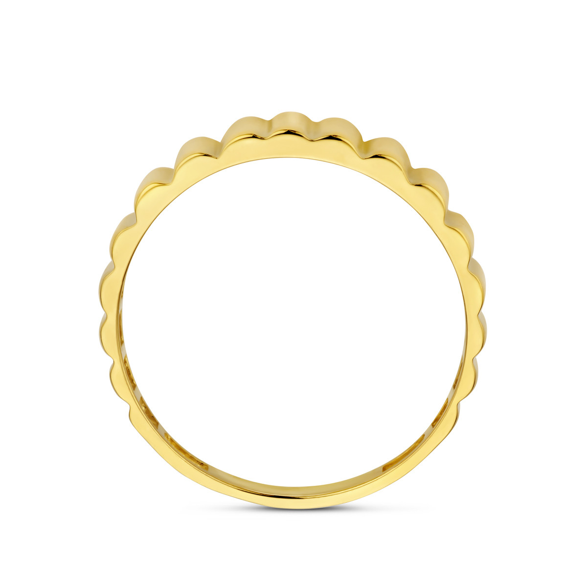 14-karaat gouden glanzende ring met moderne gegolfde structuur 5.5 mm breed