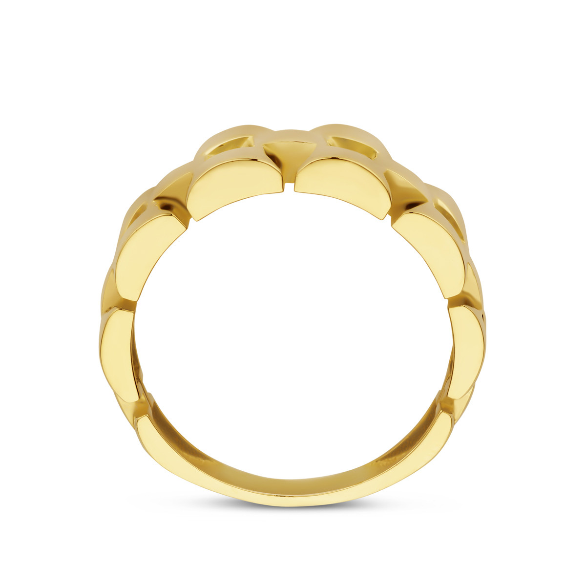 14-karaat gouden glanzende ring met rechthoekige schakels 10 mm breed