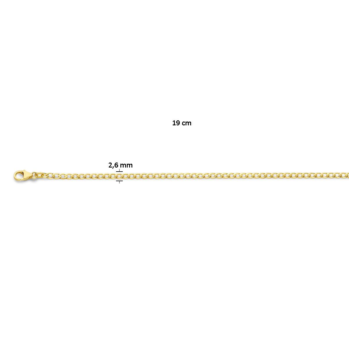 14-karaat gouden gourmet schakelarmband 6-zijdig geslepen 2.6 mm breed - Lengte 19 - 20 cm