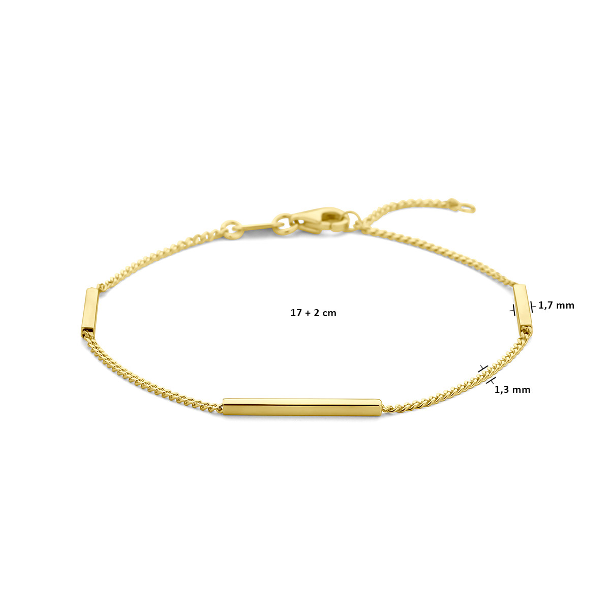 14-karaat gouden gourmet schakelarmband met staafjes - Lengte 17-19 cm