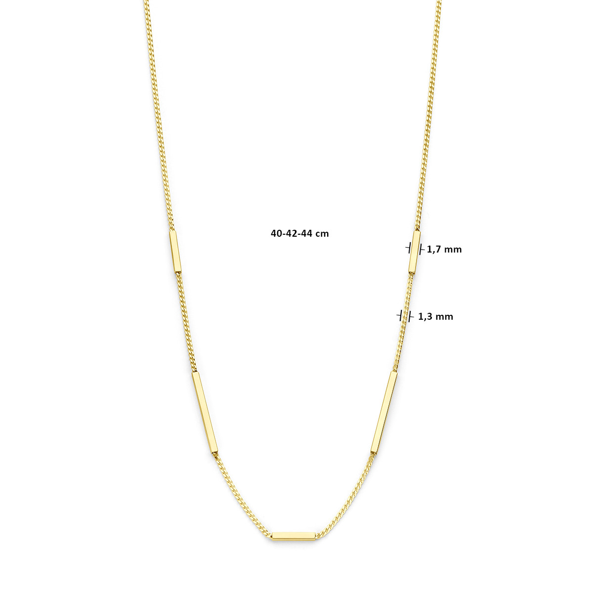 14-karaat gouden gourmet schakelketting met staafjes - Lengte 40-42-44-cm