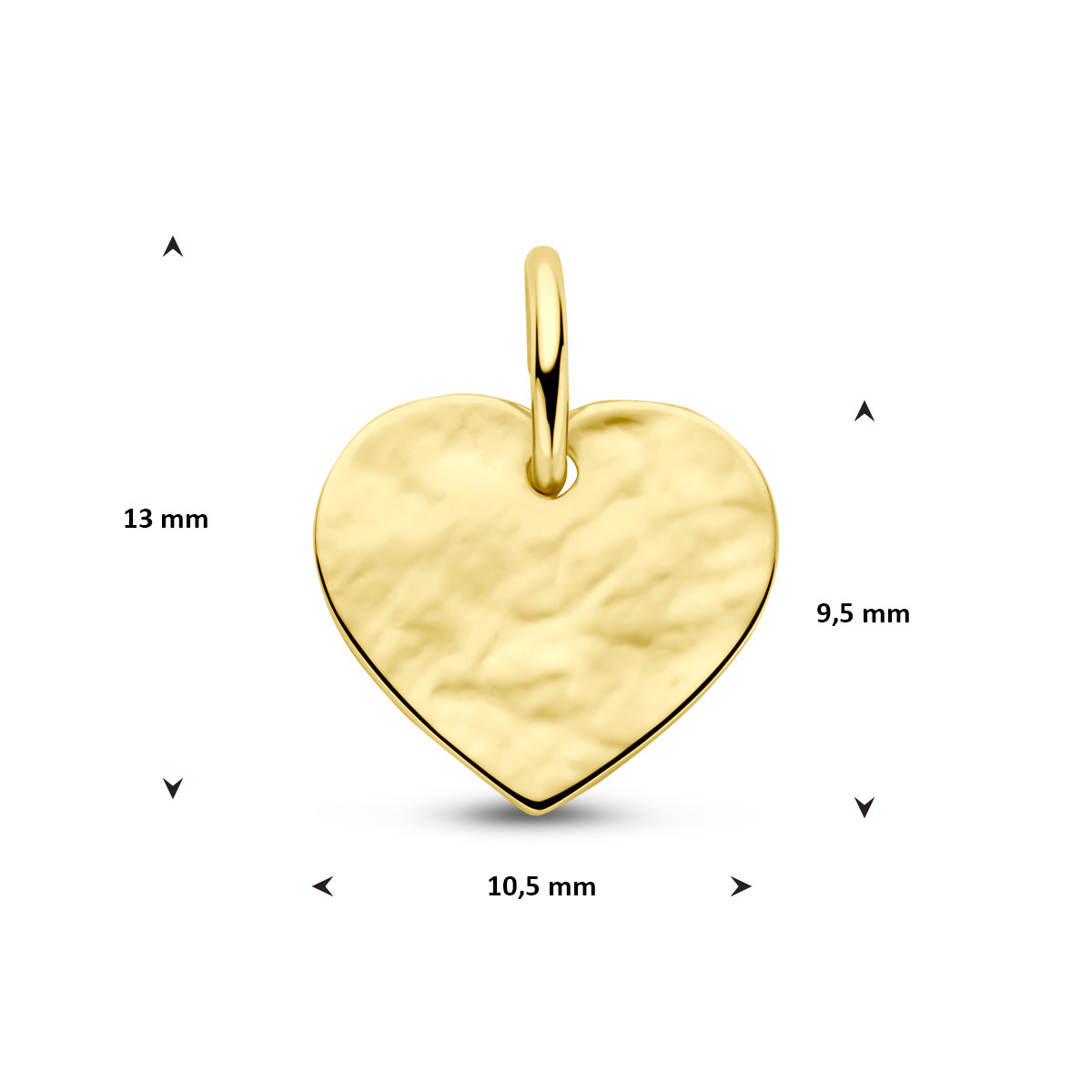 14-karaat gouden graveerhanger met gehamerd hartje 10.5 mm breed - Hoogte 13 mm