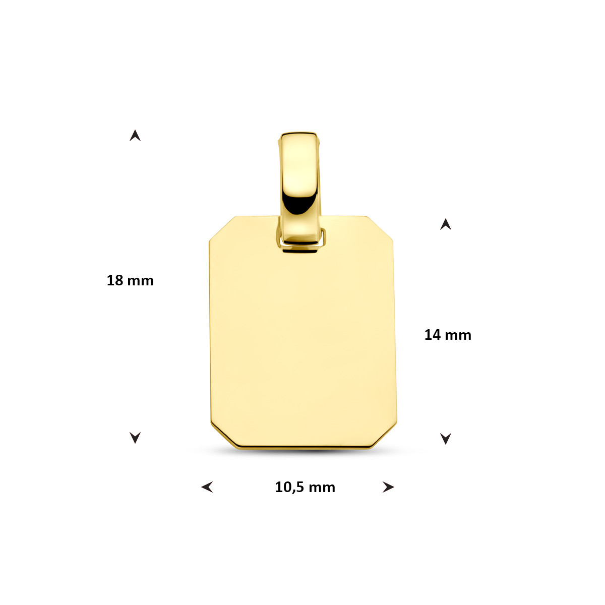 14-karaat gouden graveerhanger met glanzende rechthoek 14 mm breed - Hoogte 18 mm