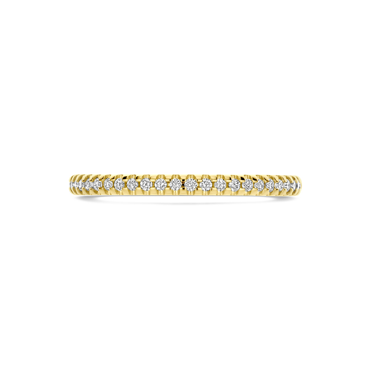 14-karaat gouden half memoire ring met lab grown diamanten 0.15 crt 1.8 mm breed