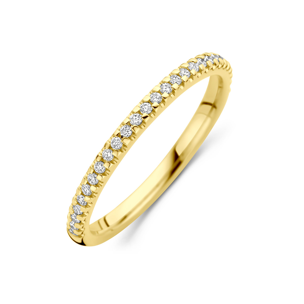 14-karaat gouden half memoire ring met lab grown diamanten 0.15 crt 1.8 mm breed
