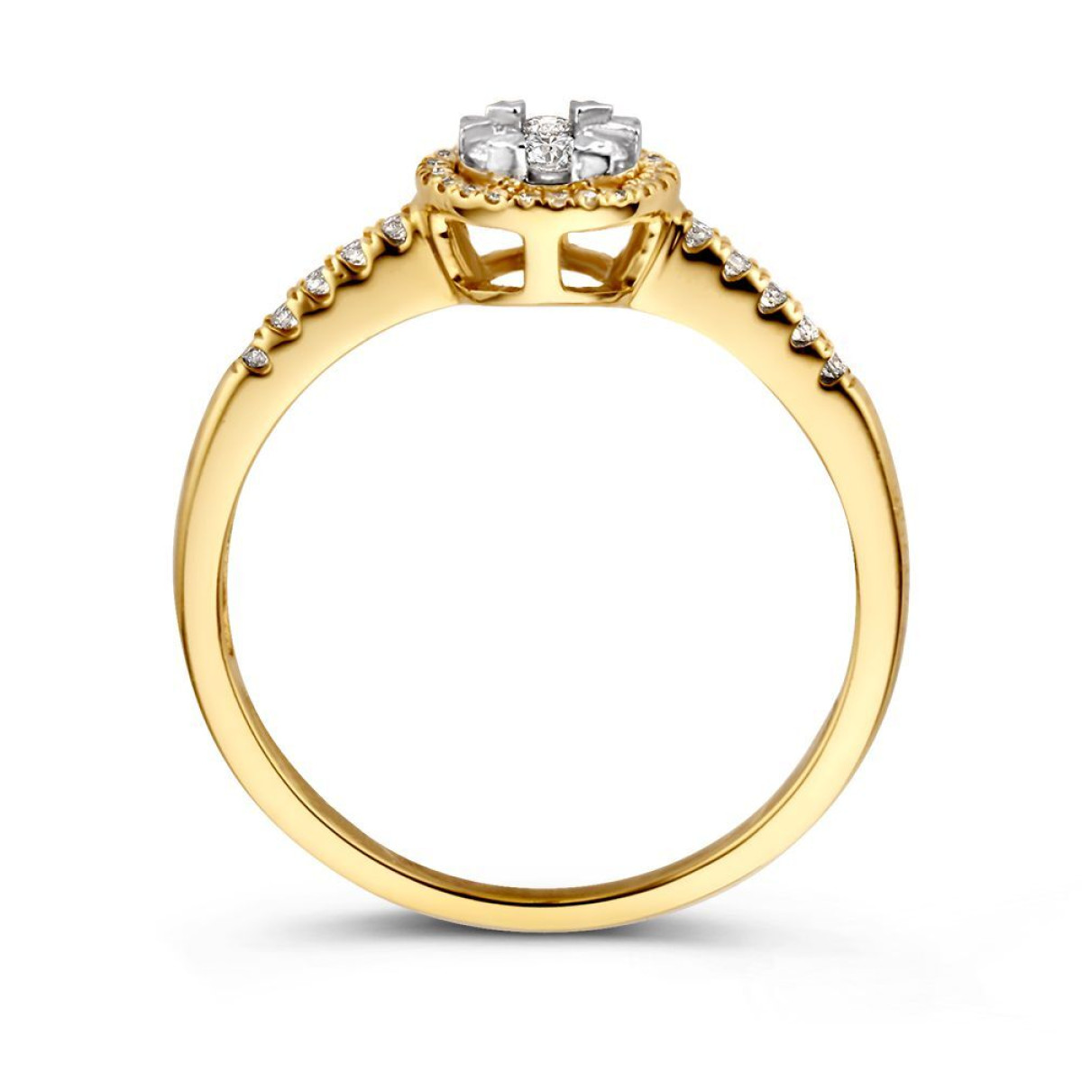 14-karaat gouden halo ring met briljant geslepen diamanten 0.24 crt