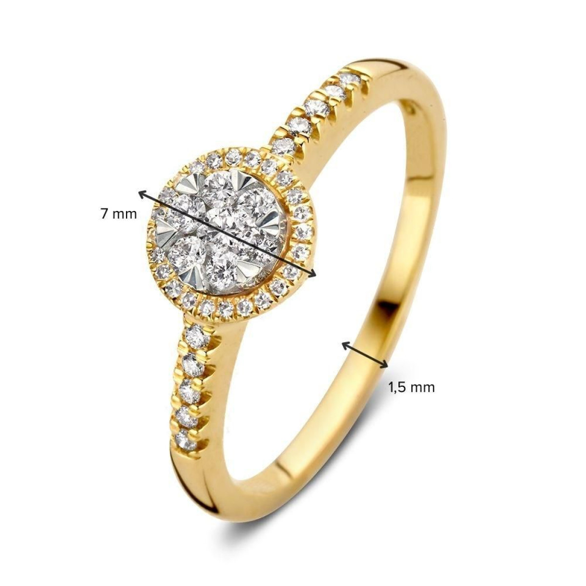 14-karaat gouden halo ring met briljant geslepen diamanten 0.24 crt