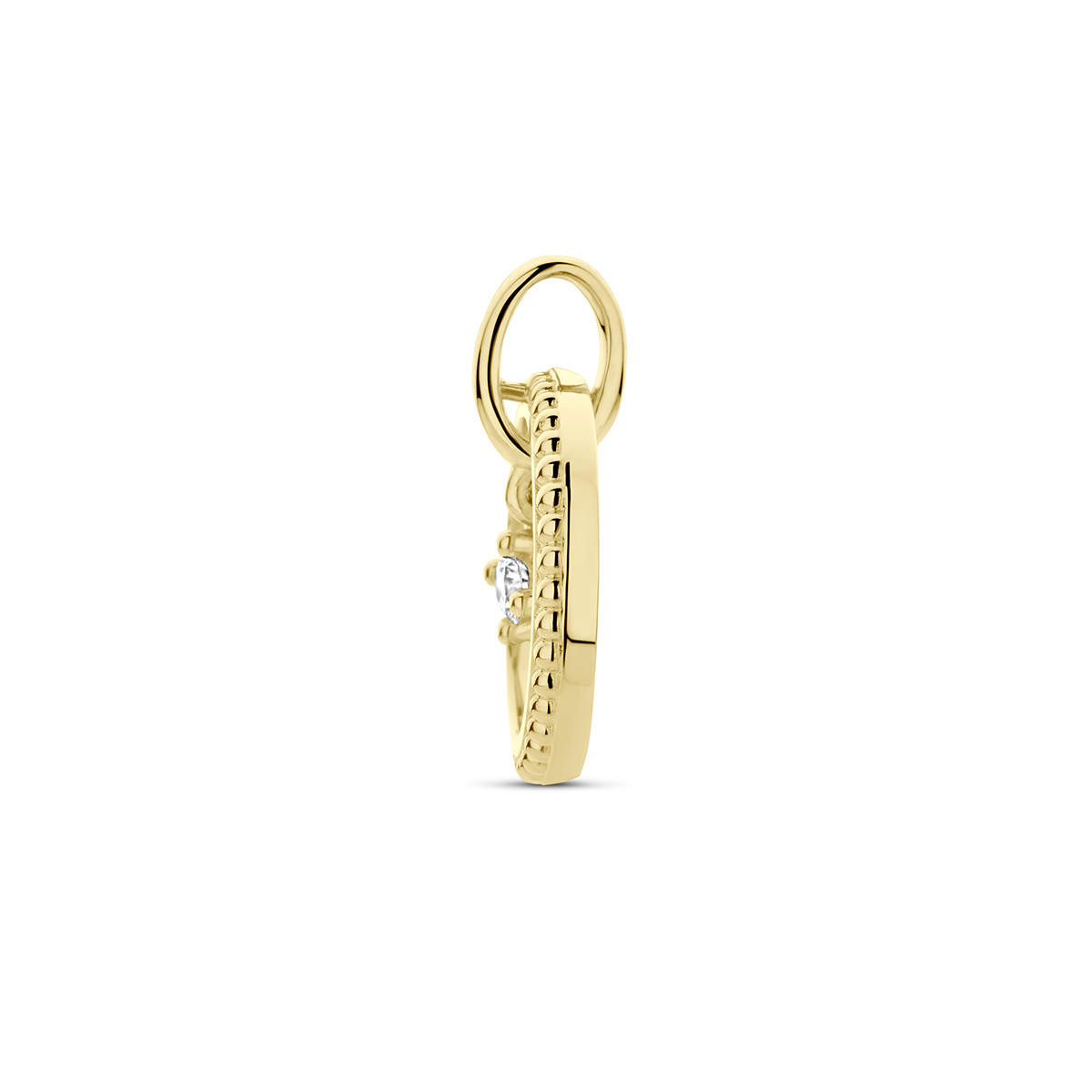 14-karaat gouden hanger bewerkte cirkel met diamant 0.06 crt - 13.5 mm x 17 mm
