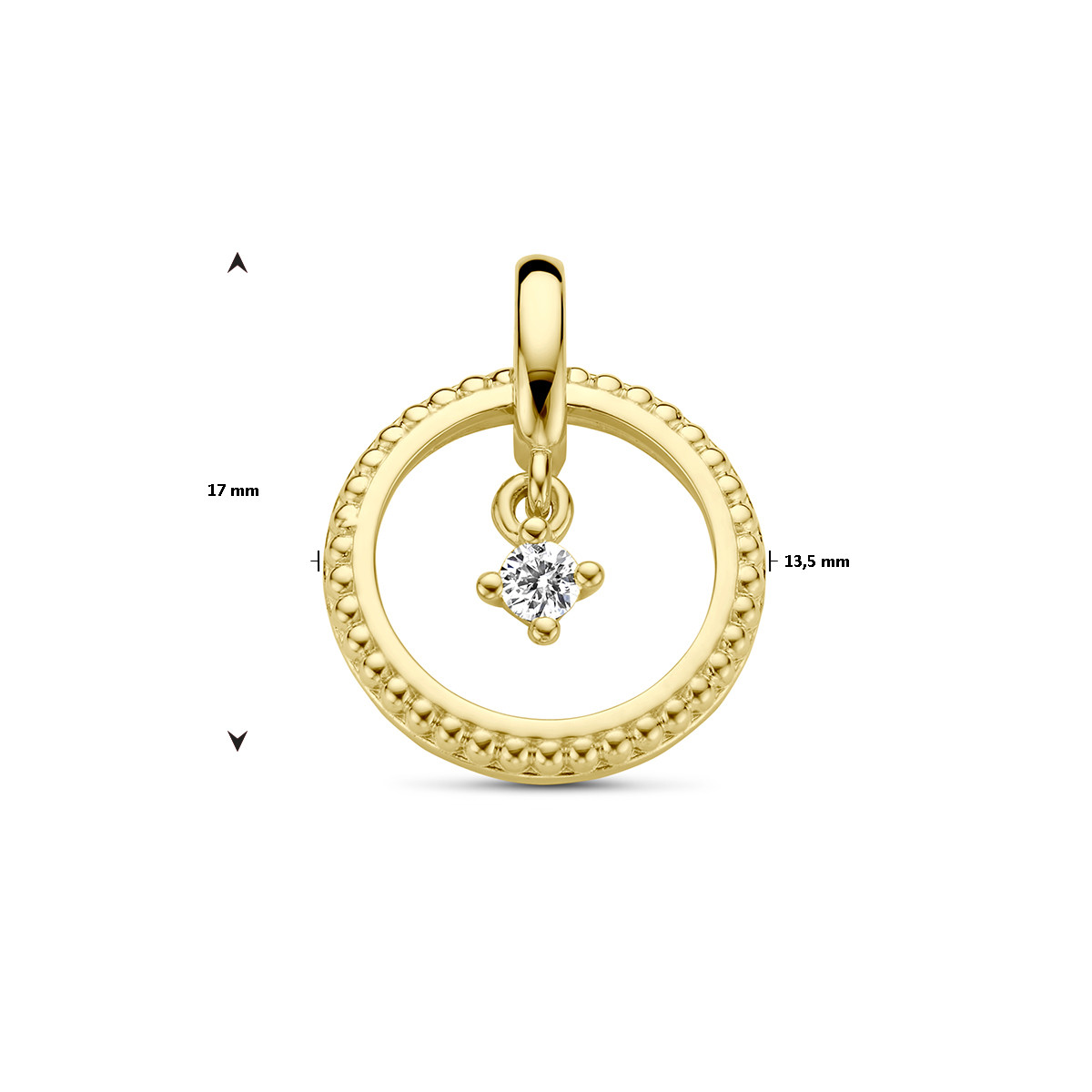 14-karaat gouden hanger bewerkte cirkel met diamant 0.06 crt - 13.5 mm x 17 mm