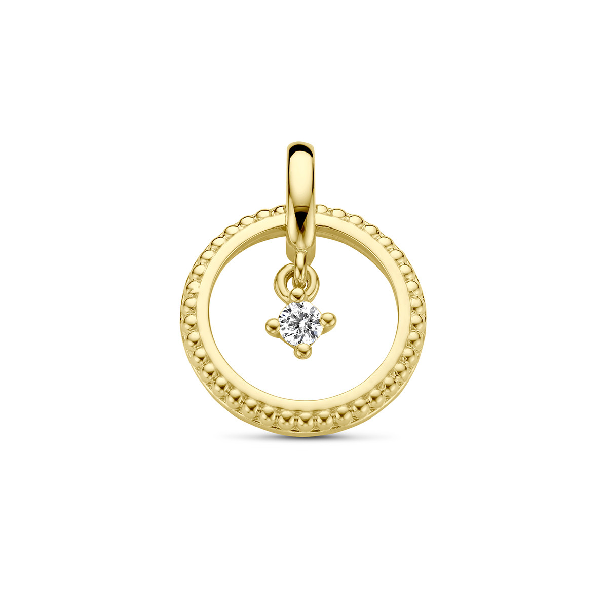 14-karaat gouden hanger bewerkte cirkel met diamant 0.06 crt - 13.5 mm x 17 mm
