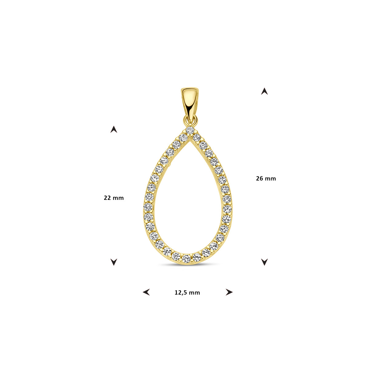 14-karaat gouden hanger druppel met zirkonia - 12.5 mm x 26 mm