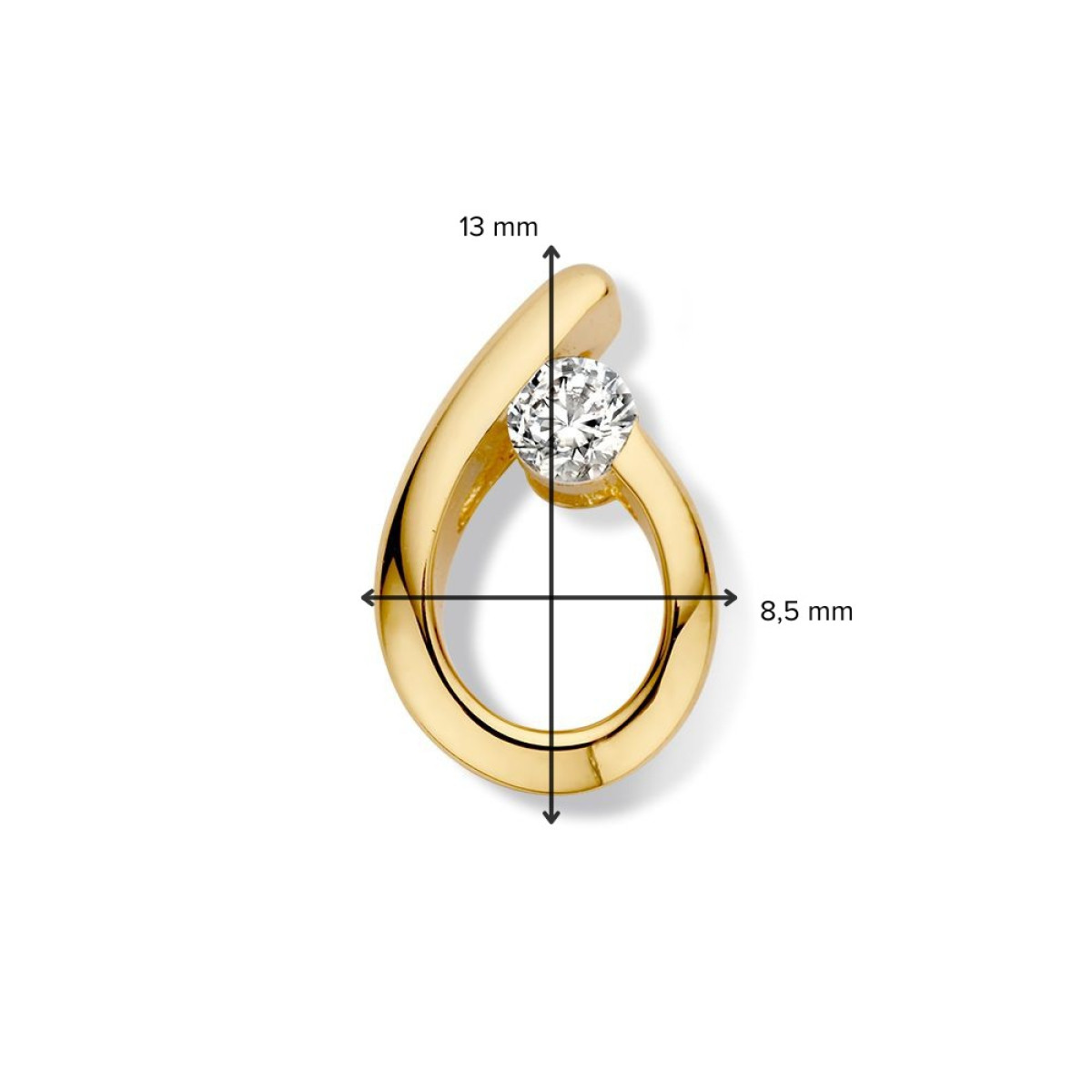 14-karaat gouden hanger druppel met zirkonia - 8.5 mm x 13 mm