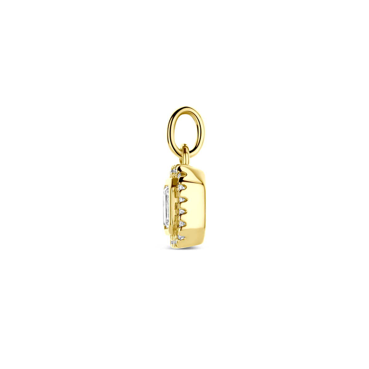 14-karaat gouden hanger emerald geslepen diamant en halo 0.31 crt 6.5 mm breed - Hoogte 9.5 mm