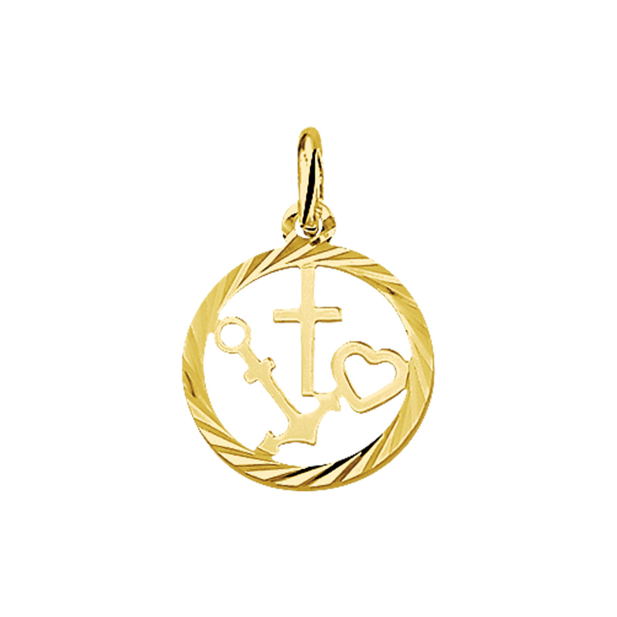 14-karaat gouden hanger geloof hoop liefde met gediamanteerde rand - Diameter 14.5 mm