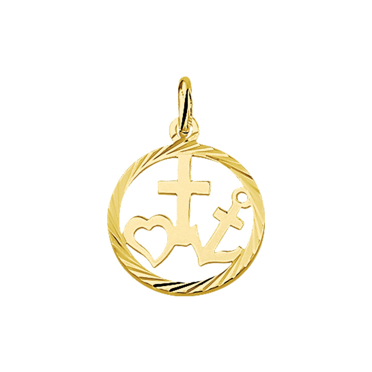 14-karaat gouden hanger geloof hoop liefde met gediamanteerde rand - Diameter 17 mm