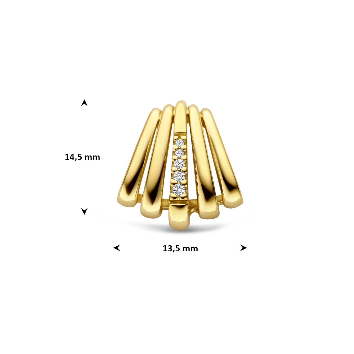 14-karaat gouden hanger met 5 verticale lijnen en diamanten 0.03 crt 13.5 mm breed - Hoogte 4.5 mm