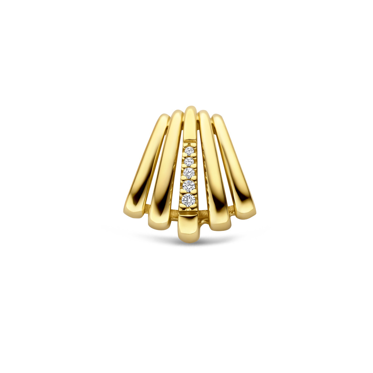 14-karaat gouden hanger met 5 verticale lijnen en diamanten 0.03 crt 13.5 mm breed - Hoogte 4.5 mm