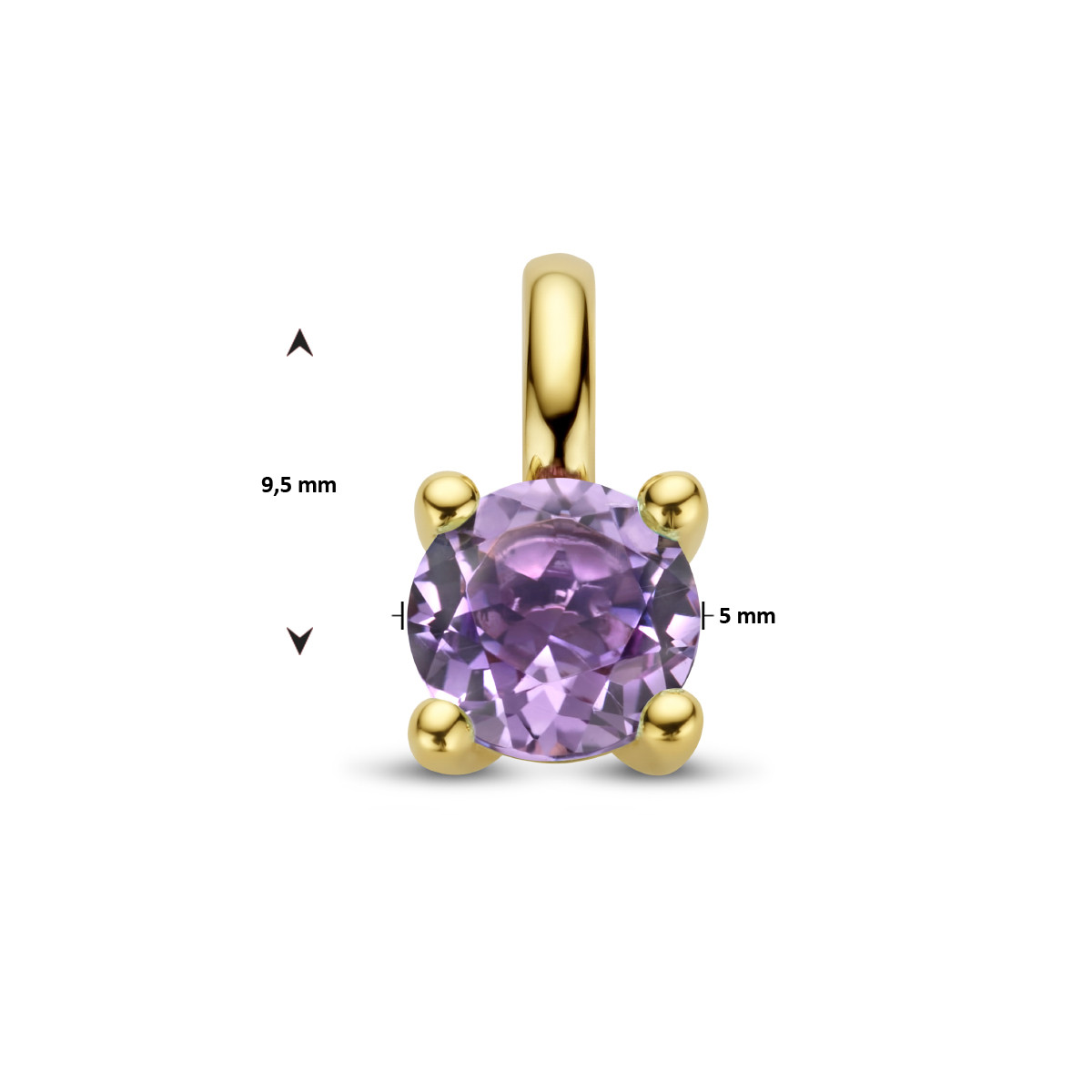 14-karaat gouden geboortesteen hanger met amethist februari - 9.5 x 5 mm