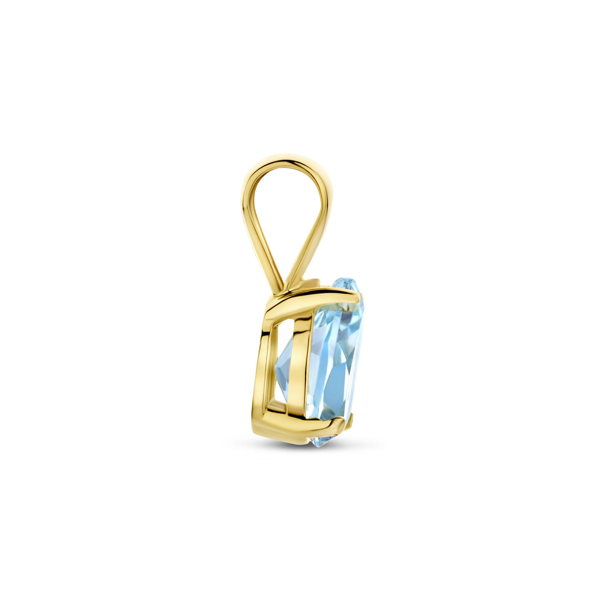 14-karaat gouden hanger met blauwe topaas druppel 4 mm breed - Hoogte 11 mm